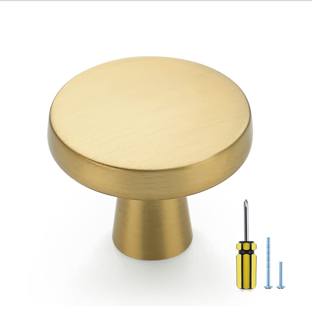 Brushed Gold Round Cabinet Knobs 30 Pc.